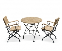 Bistro Round 0.8m Table & 2 Armchairs Teak Folding Dining Set