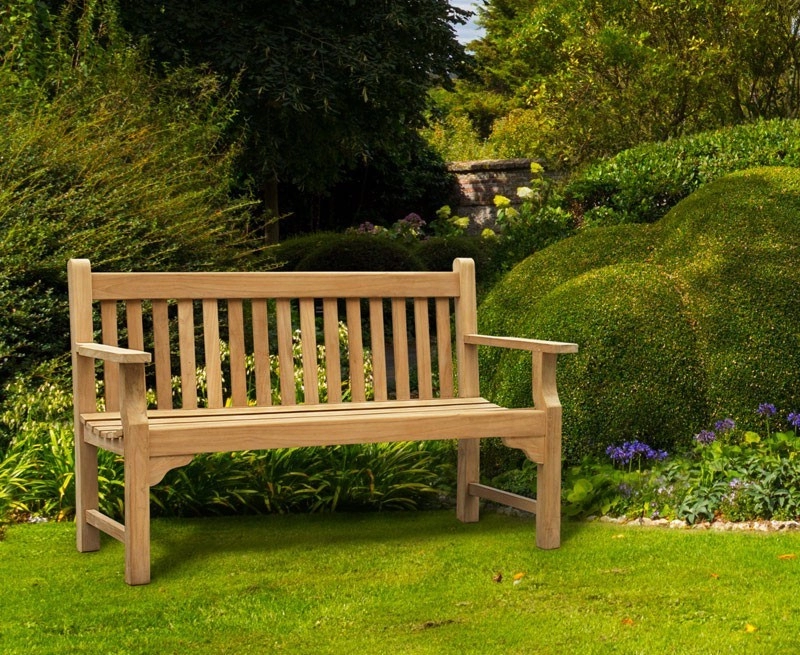 Taverners 3 Seater Teak Wood Garden Bench, Outdoor Park Bench