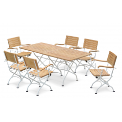 Folding Bistro Rectangular Table 1.8m and 6 Armchairs – White