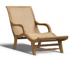 Riviera Teak and Rattan Sun Lounger, All-Weather Wicker Lounger