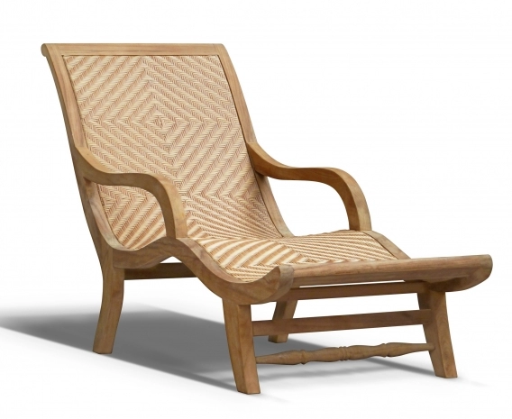 Riviera Teak and Rattan Sun Lounger, All-Weather Wicker Lounger