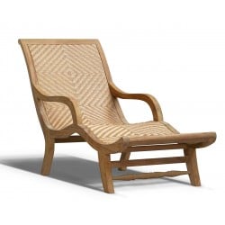 Riviera Teak and Rattan Sun Lounger, All-Weather Wicker Lounger