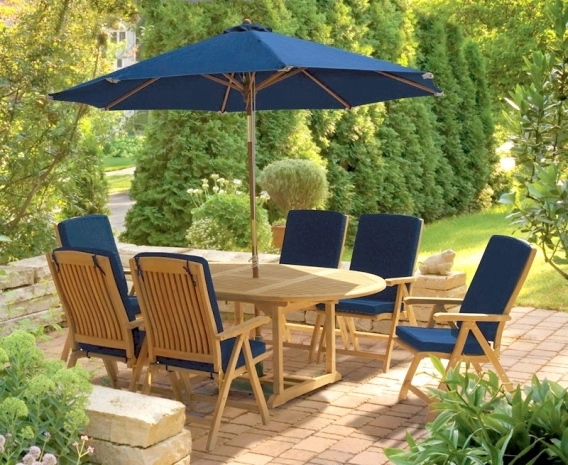 Teak Outdoor Dining Set, Outdoor Reclining Patio Chair Cushions Set Of 6
