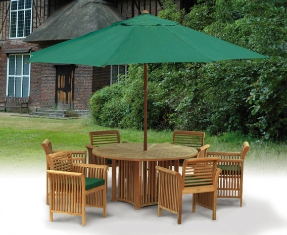 Teak Patio Dining Set with Aero Round Table 1.5m & 6 Chairs