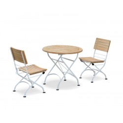 Bistro Folding Round Table 0.8m with 2 Side Chairs – White