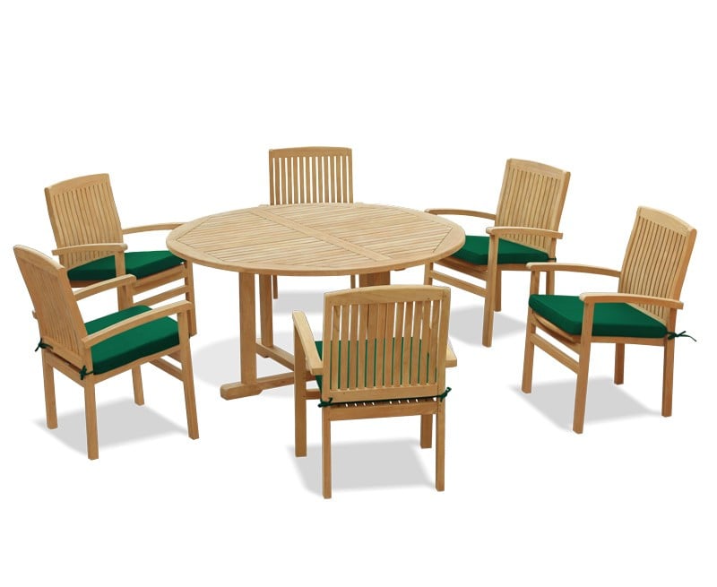 Canfield Round Table 1.5m and 6 Bali Stacking Chairs