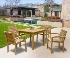 Monaco 4 Seat Teak Patio Set with Stackable Chairs