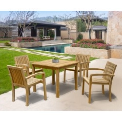 Monaco 4 Seat Teak Patio Set with Stackable Chairs