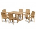 Teak Patio Set with Hilgrove Rectangular Table 1.5m & 6 Bali Stacking Chairs