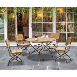 Teak Folding Bistro Round 1.2m Table & 4 Side Chairs