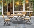 Teak Folding Bistro Round 1.2m Table & 4 Side Chairs