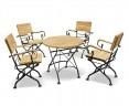 Teak Folding Bistro Round 0.8m Table & 4 Armchairs Dining Set