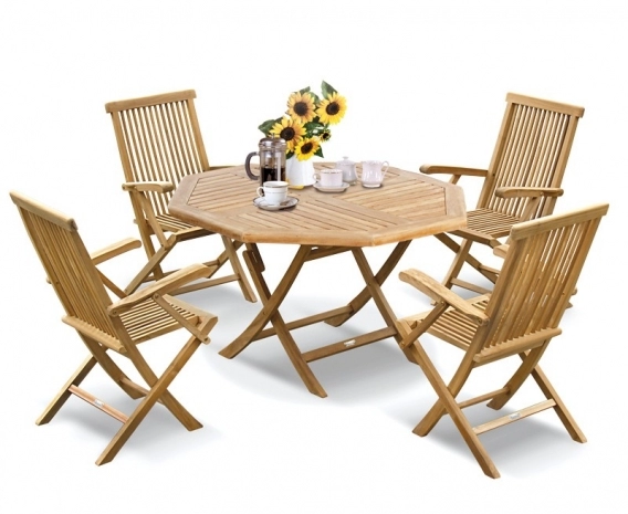 Suffolk Table & 4 Ashdown Armchairs, Teak Folding Garden Dining Set