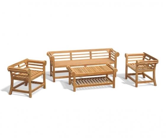 Lutyens-Style Teak 1.95m Low Back Bench, Armchairs & Coffee Table Set