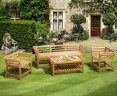 Lutyens-Style Teak 1.95m Low Back Bench, Armchairs & Coffee Table Set