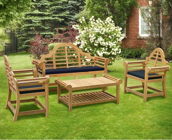 Lutyens Teak 1 65m Bench Armchairs Coffee Table Outdoor Set