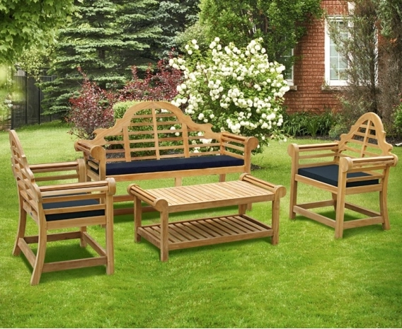 Lutyens-Style Teak 1.65m Bench, Armchairs & Coffee Table Outdoor Set
