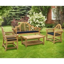Lutyens-Style Teak 1.65m Bench, Armchairs & Coffee Table Outdoor Set