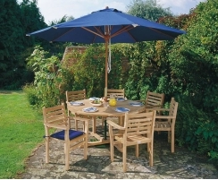 Canfield Round 1.5m Table & 6 Yale Stacking Chairs, Teak Dining Set