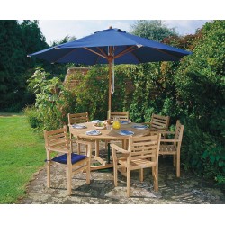 Canfield Round 1.5m Table & 6 Yale Stacking Chairs, Teak Dining Set