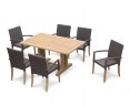 Cadogan Teak Pedestal Table 1.5m & 6 St. Tropez Rattan Stacking Chairs