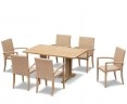 Cadogan Teak Pedestal Table 1.5m & 6 St. Tropez Rattan Stacking Chairs