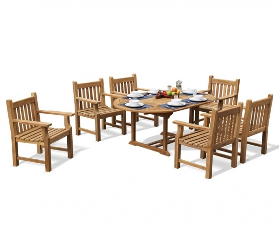 Brompton Single-Leaf Teak Extendable Table with 6 Taverners Armchairs