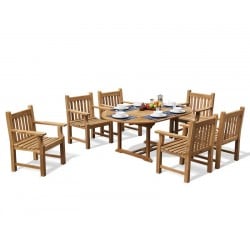 Brompton Single-Leaf Teak Extendable Table with 6 Taverners Armchairs