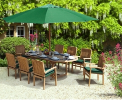 Brompton 8 Seater Extendable Table 1.1x1.8-2.4m & Bali Stacking Chairs