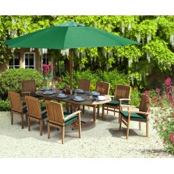 Brompton 8 Seater Extendable Table 1.1x1.8-2.4m & Bali Stacking Chairs