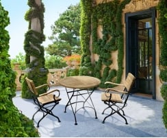 Bistro Round 0.8m Table & 2 Armchairs Teak Folding Dining Set