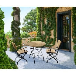 Bistro Round 0.8m Table & 2 Armchairs Teak Folding Dining Set