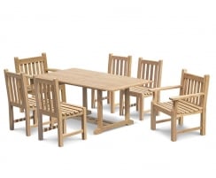Hilgrove Teak Table 1.8m, Windsor Chairs & Taverners Armchairs