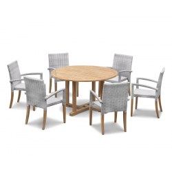 Canfield Round 1.3m Teak Table &amp; St. Tropez Rattan Stacking Chairs