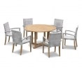 Canfield Round 1.3m Teak Table & St. Tropez Rattan Stacking Chairs