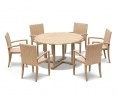 Canfield Round 1.3m Teak Table & St. Tropez Rattan Stacking Chairs