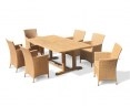 Cadogan Teak Wood Pedestal Table 2m & 6 Riviera Rattan Chairs