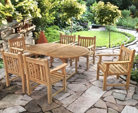 Brompton Double-Leaf Teak Extending Table & 6 Teak Armchairs