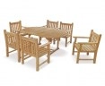 Brompton Double-Leaf Teak Extending Table & 6 Teak Armchairs