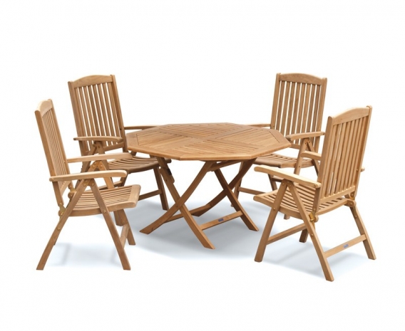 Suffolk Octagonal Table 4 Cheltenham Reclining Chairs Teak Set - Wooden Garden Furniture Sets With Reclining Chairs