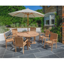Berrington Round Gateleg Table 1.5m and 6 Bali Stacking Chairs
