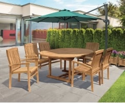 Brompton Extending 1.2 - 1.8m Table & 6 Bali Stacking Chairs Teak Set