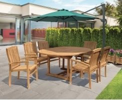 Brompton Extending 1.2 - 1.8m Table & 6 Bali Stacking Chairs Teak Set