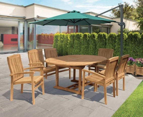 Brompton Extending 1.2 - 1.8m Table & 6 Bali Stacking Chairs Teak Set