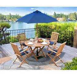 Suffolk Round Table & 4 Ashdown Armchairs, Teak Folding Furniture Set