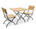 Teak Bistro Square Table 0.8m & 2 Side Chairs Set