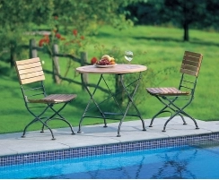 Teak Folding Bistro Round 0.8m Table & 2 Side Chairs