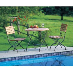 Teak Folding Bistro Round 0.8m Table & 2 Side Chairs