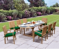 Brompton Oval Extending Table 1.2x1.8-2.4m & 8 Bali Stacking Chairs