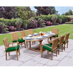 Brompton Oval Extending Table 1.2x1.8-2.4m & 8 Bali Stacking Chairs